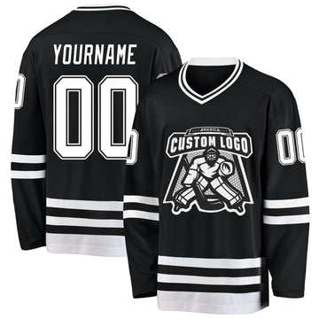 Uksn Individuelles Schwarz Weiß Eishockey-Trikot