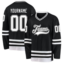 Laden Sie das Bild in den Galerie-Viewer, Uksn Individuelles Schwarz Weiß Eishockey-Trikot
