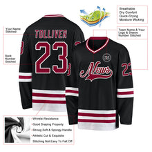Laden Sie das Bild in den Galerie-Viewer, Uksn Individuelles Schwarz Kastanienbraun-Weiß Eishockey-Trikot
