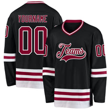 Laden Sie das Bild in den Galerie-Viewer, Uksn Individuelles Schwarz Kastanienbraun-Weiß Eishockey-Trikot
