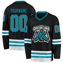 Laden Sie das Bild in den Galerie-Viewer, Uksn Individuelles Schwarz Petrol-Weiß Eishockey-Trikot
