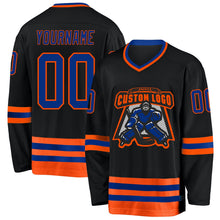Laden Sie das Bild in den Galerie-Viewer, Uksn Individuelles Schwarz Royalblau-Orange Eishockey-Trikot
