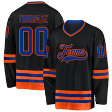 Laden Sie das Bild in den Galerie-Viewer, Uksn Individuelles Schwarz Royalblau-Orange Eishockey-Trikot
