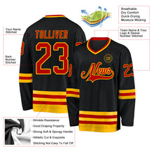Laden Sie das Bild in den Galerie-Viewer, Uksn Individuelles Schwarz Rot-Gold Eishockey-Trikot
