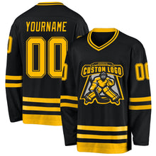 Laden Sie das Bild in den Galerie-Viewer, Uksn Individuelles Schwarz Gold Eishockey-Trikot

