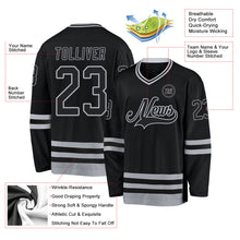 Laden Sie das Bild in den Galerie-Viewer, Uksn Individuelles Schwarz Grau Eishockey-Trikot
