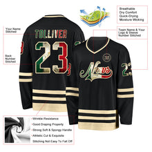 Laden Sie das Bild in den Galerie-Viewer, Uksn Individuelles Schwarz Vintage Mexikanische Flagge-Creme Eishockey-Trikot
