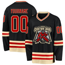 Laden Sie das Bild in den Galerie-Viewer, Uksn Individuelles Schwarz Rot-Creme Eishockey-Trikot
