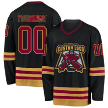 Laden Sie das Bild in den Galerie-Viewer, Uksn Individuelles Schwarz Kastanienbraun-Altgold Eishockey-Trikot

