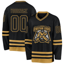 Laden Sie das Bild in den Galerie-Viewer, Uksn Individuelles Schwarz Altgold Eishockey-Trikot
