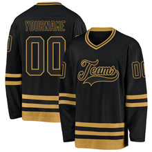 Laden Sie das Bild in den Galerie-Viewer, Uksn Individuelles Schwarz Altgold Eishockey-Trikot

