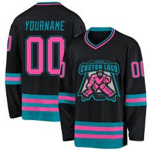 Laden Sie das Bild in den Galerie-Viewer, Uksn Individuelles Schwarz Pink-Petrol Eishockey-Trikot

