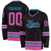 Laden Sie das Bild in den Galerie-Viewer, Uksn Individuelles Schwarz Pink-Petrol Eishockey-Trikot
