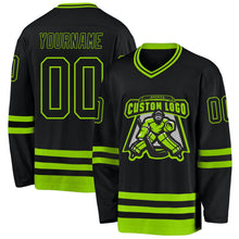 Laden Sie das Bild in den Galerie-Viewer, Uksn Individuelles Schwarz Neongrün Eishockey-Trikot
