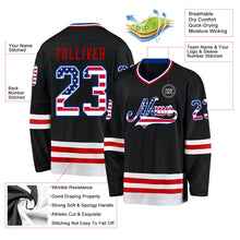 Laden Sie das Bild in den Galerie-Viewer, Uksn Individuelles Schwarz USA-Flagge Royalblau-Rot Eishockey-Trikot
