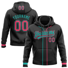 Laden Sie das Bild in den Galerie-Viewer, Uksn Individuelles Bestickt Schwarz Neonpink-Aqua Baseball Pullover Sweatshirt Hoodie
