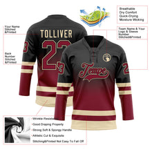 Laden Sie das Bild in den Galerie-Viewer, Uksn Individuelles Schwarz Karmesinrot-Creme Fade-Design Eishockey-Trikot mit Schnürkragen
