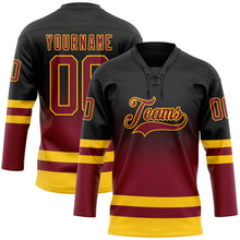 Laden Sie das Bild in den Galerie-Viewer, Uksn Individuelles Schwarz Karmesinrot-Gelb Fade-Design Eishockey-Trikot mit Schnürkragen
