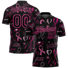Laden Sie das Bild in den Galerie-Viewer, Uksn Individuelles Schwarz Pink 3D Pink Ribbon Brustkrebsbewusstseinsmonat Gesundheitsfürsorge für Frauen Unterstützung Golf-Funktions-Poloshirt
