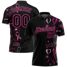 Laden Sie das Bild in den Galerie-Viewer, Uksn Individuelles Schwarz Pink 3D Pink Ribbon Brustkrebsbewusstseinsmonat Gesundheitsfürsorge für Frauen Unterstützung Golf-Funktions-Poloshirt
