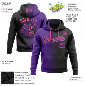 Uksn Individuelles Bestickt Schwarz Violett-Pink Farbverlauf Mode Sport Pullover Sweatshirt Hoodie