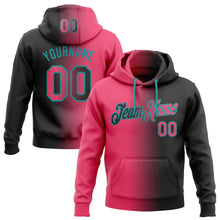 Laden Sie das Bild in den Galerie-Viewer, Uksn Individuelles Bestickt Schwarz Neonpink-Petrol Farbverlauf Mode Sport Pullover Sweatshirt Hoodie
