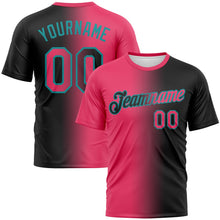 Laden Sie das Bild in den Galerie-Viewer, Uksn Individuelles Schwarz Neonpink-Petrol Farbverlauf Fashion Funktions-T-Shirt
