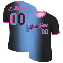 Laden Sie das Bild in den Galerie-Viewer, Uksn Individuelles Schwarz Hellblau-Pink Farbverlauf Fashion Funktions-T-Shirt
