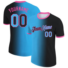 Laden Sie das Bild in den Galerie-Viewer, Uksn Individuelles Schwarz Himmelblau-Pink Farbverlauf Fashion Funktions-T-Shirt
