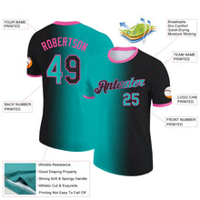 Laden Sie das Bild in den Galerie-Viewer, Uksn Individuelles Schwarz Aqua-Pink Farbverlauf Fashion Funktions-T-Shirt
