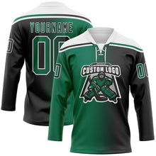 Laden Sie das Bild in den Galerie-Viewer, Uksn Individuelles Schwarz Kelly-Grün-Weiß Verlaufsdesign Eishockey-Trikot mit Schnürkragen
