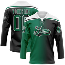 Laden Sie das Bild in den Galerie-Viewer, Uksn Individuelles Schwarz Kelly-Grün-Weiß Verlaufsdesign Eishockey-Trikot mit Schnürkragen
