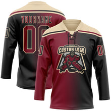 Laden Sie das Bild in den Galerie-Viewer, Uksn Individuelles Schwarz Karmesinrot-City-Creme Verlaufsdesign Eishockey-Trikot mit Schnürkragen

