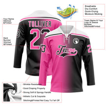 Laden Sie das Bild in den Galerie-Viewer, Uksn Individuelles Schwarz Pink-Weiß Verlaufsdesign Eishockey-Trikot mit Schnürkragen
