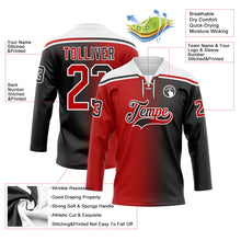 Laden Sie das Bild in den Galerie-Viewer, Uksn Individuelles Schwarz Rot-Weiß Verlaufsdesign Eishockey-Trikot mit Schnürkragen
