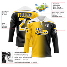 Laden Sie das Bild in den Galerie-Viewer, Uksn Individuelles Schwarz Gelb-Weiß Verlaufsdesign Eishockey-Trikot mit Schnürkragen
