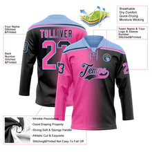 Laden Sie das Bild in den Galerie-Viewer, Uksn Individuelles Schwarz Pink-Hellblau Verlaufsdesign Eishockey-Trikot mit Schnürkragen
