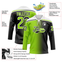 Laden Sie das Bild in den Galerie-Viewer, Uksn Individuelles Schwarz Neongrün-Weiß Verlaufsdesign Eishockey-Trikot mit Schnürkragen

