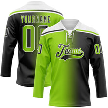 Laden Sie das Bild in den Galerie-Viewer, Uksn Individuelles Schwarz Neongrün-Weiß Verlaufsdesign Eishockey-Trikot mit Schnürkragen

