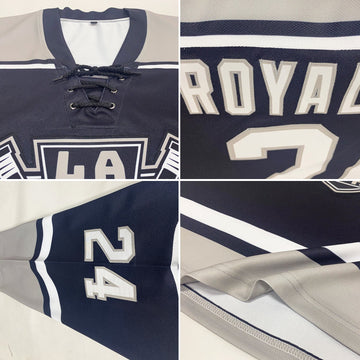 Uksn Individuelles Schwarz Weiß-Grau Eishockey-Trikot mit Schnürkragen