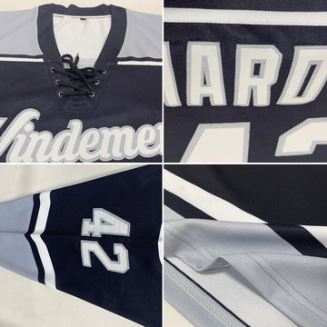 Uksn Individuelles Schwarz Weiß-Silber Eishockey-Trikot mit Schnürkragen