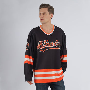 Uksn Individuelles Schwarz Schwarz-Orange Eishockey-Trikot