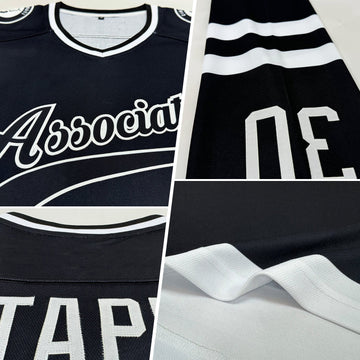 Uksn Individuelles Schwarz Weiß Eishockey-Trikot