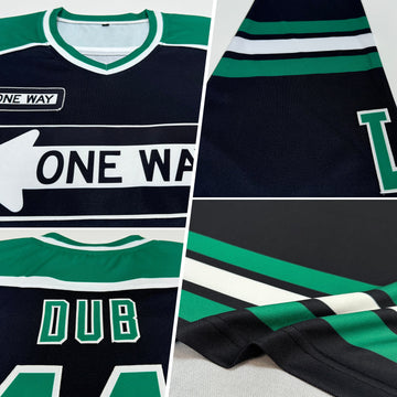 Uksn Individuelles Schwarz Kelly-Grün-Weiß Eishockey-Trikot