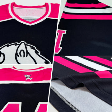 Uksn Individuelles Schwarz Pink-Weiß Eishockey-Trikot