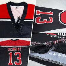 Laden Sie das Bild in den Galerie-Viewer, Uksn Individuelles Schwarz Rot-Weiß Weihnachtsmann 3D Eishockey-Trikot mit Schnürkragen
