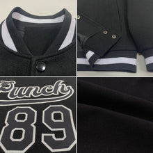 Laden Sie das Bild in den Galerie-Viewer, Uksn Individuelles Bomberjacke in Schwarz-Schwarz-Weiß mit Druckknopfleiste und Varsity-Letterman-Stil
