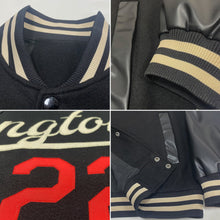Laden Sie das Bild in den Galerie-Viewer, Uksn Individuelles Bomberjacke in Schwarz-Creme-Rot mit Druckknopfleiste und Varsity-Letterman-Stil
