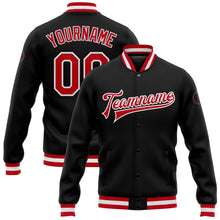 Laden Sie das Bild in den Galerie-Viewer, Uksn Individuelles Bomberjacke in Schwarz-Rot-Weiß mit Druckknopfleiste und Varsity-Letterman-Stil
