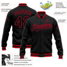 Laden Sie das Bild in den Galerie-Viewer, Uksn Individuelles Bomberjacke in Schwarz-Schwarz-Rot mit Druckknopfleiste und Varsity-Letterman-Stil
